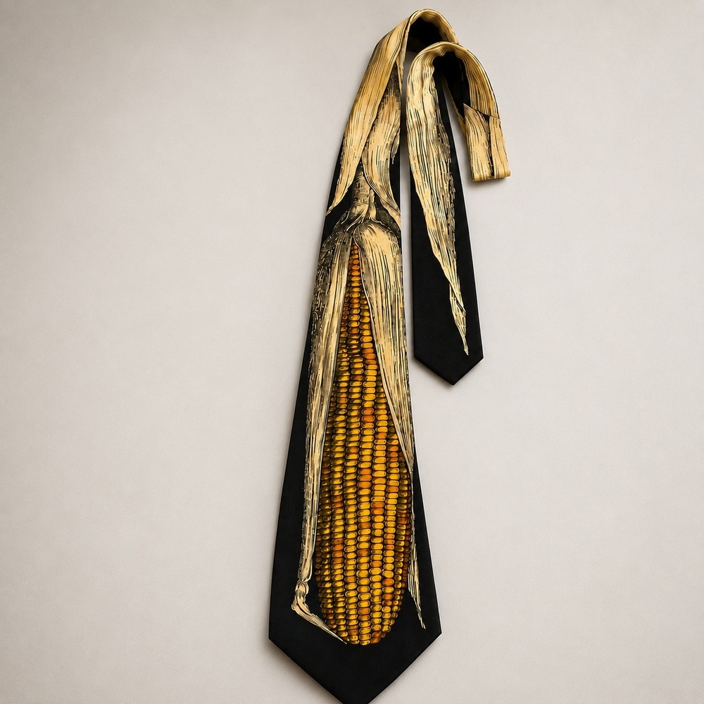 Fornasetti Milano Silk Tie Black Corn Cob Graphic Made in Italy Surrealist Art
